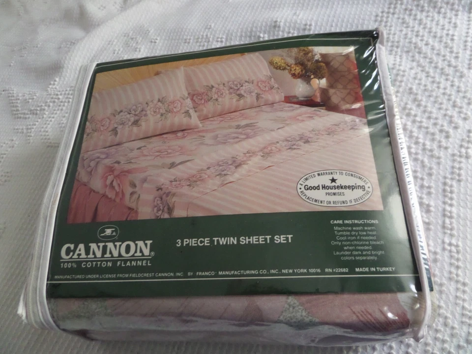 Juego de sábanas Cannon 3 piezas Twin 100% algodón franela floral nuevo en paquete Foto 1 de 4
