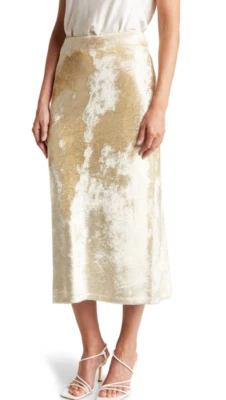 Nova Saia Suéter Midi VINCE Panne Veludo $495 em Areia Pálida Tamanho Pequeno - Imagem 1 de 4