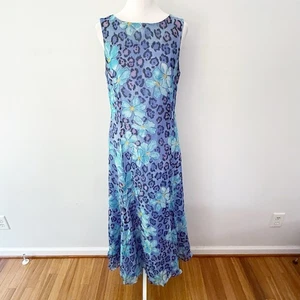 Vintage Y2K Seide Blumen Leopardenmuster ärmellos Maxikleid Damen 6 Resortwear - Bild 1 von 5