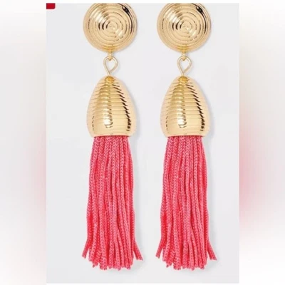 SUGARFIX By BaubleBar Hot Pink Tassel Gold Earrings NWT - Image 1 of 2
