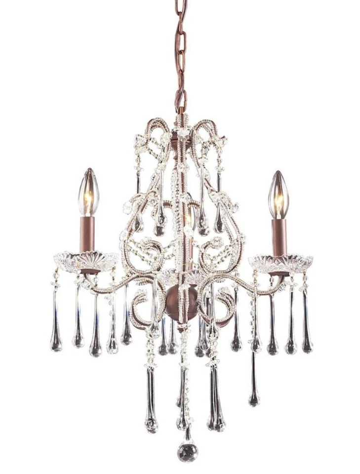 Elk Lighting Portfolio 3 Light Chandelier in Rustic Bronze with Crystals