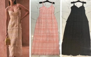 Women ALEXIS V-neck Knit Slim Fit A-line Slip Midi Dress - Picture 1 of 11