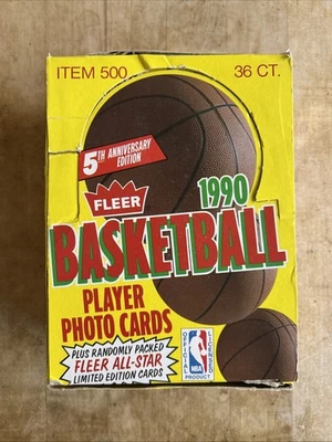 Tarjetas fotográficas de jugador de baloncesto Fleer 1990 caja de cera 36 paquetes sellados Foto 1 de 4
