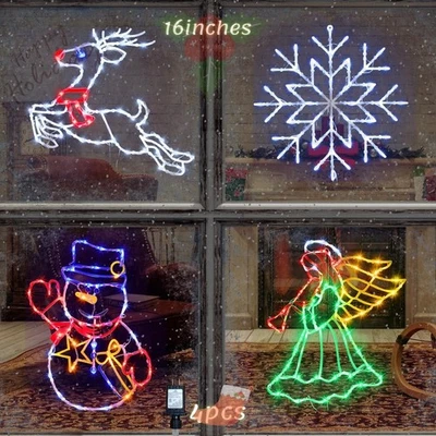 Paquete de 4 luces de silueta de ventana de Navidad de 16" ángel reno muñeco de nieve copo de nieve 9D Foto 1 de 4