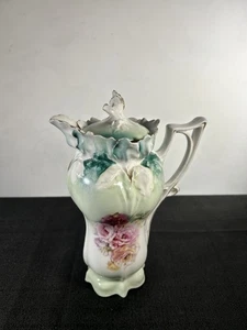 RS Prussia Chocolate Pot Roses Green Luster Finish Gold Trim Antique Porcelain - Picture 1 of 22