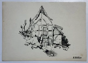 Adolf Hitler (Handmade) Drawing On old Paper Signed & Stamped, Vtg Art - Picture 1 of 4