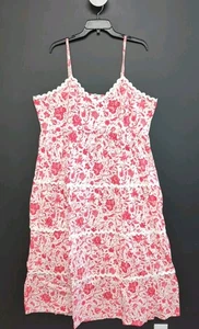 Printed Lace Trim Spaghetti Strap V Neck Mini Dress XL Coral Floral - Picture 1 of 6