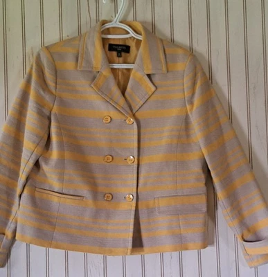 Ladies Talbot's Jacket Yellow Stripe Linen Blend Double Breasted Blazer 10 Pet - Image 1 of 4