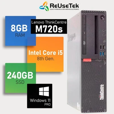 Lenovo ThinkCentre M720s SFF Intel i5-8400 2.8GHz 8GB RAM 240GB SSD Win 11 Pro - Image 1 of 4