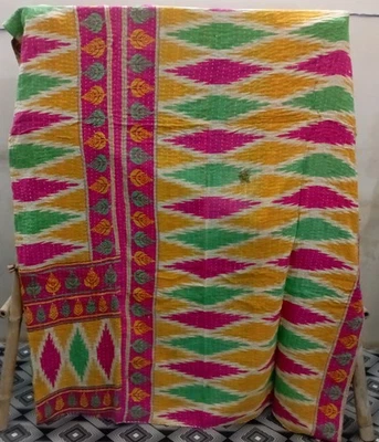 Indian Handmade Vintage Quilt Kantha Bedspread Throw Cotton Blanket Ralli Gudari - Image 1 of 2