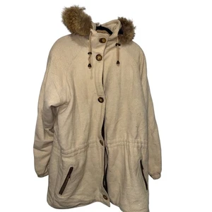 VTG Illimani Peru Alpaca Wool Coat XL  Hooded Parka Coyote Fur Trim USA AS IS - Picture 1 of 13