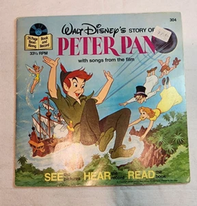 Libro e vinile vintage Peter Pan vedi sentire leggere lungo con canzoni #304 Walt Disney - Foto 1 di 8