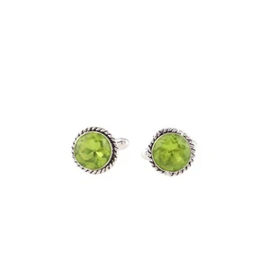 Peridot Gemstone 925 Sterling Silver Partywear Vintage Cufflinks 0.51" For Groom - Picture 1 of 6