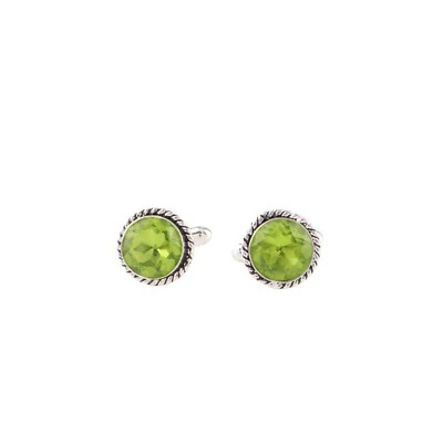 Peridot Gemstone 925 Sterling Silver Partywear Vintage Cufflinks 0.51" For Groom - Image 1 of 4