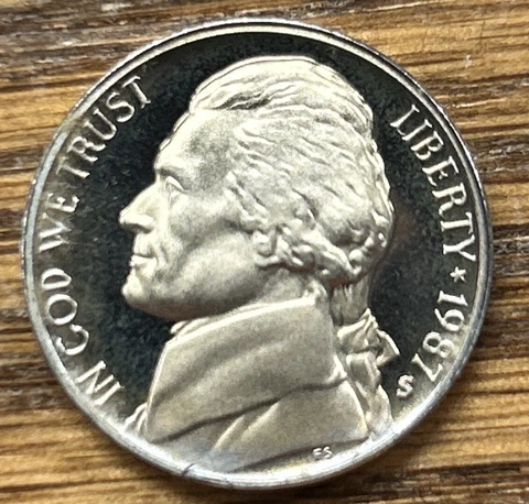 1987 S Proof Jefferson Nickel - Five Cent Coin from Proof Set Cover