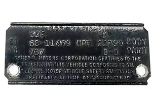 1968 Chevrolet Chevy II Nova 68-11469 Cowl Data Tag 4 Door Sedan V8 Dark Blue - Picture 1 of 7