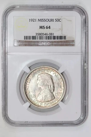 1921 MISSOURI SILVER COMMEMORATIVE HALF DOLLAR NGC MS64 PQ! Cover