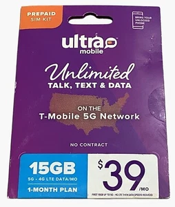 Ultra mobilna karta SIM 1 miesiąc Nieograniczony tekst rozmów i 15 GB danych - Zdjęcie 1 z 3
