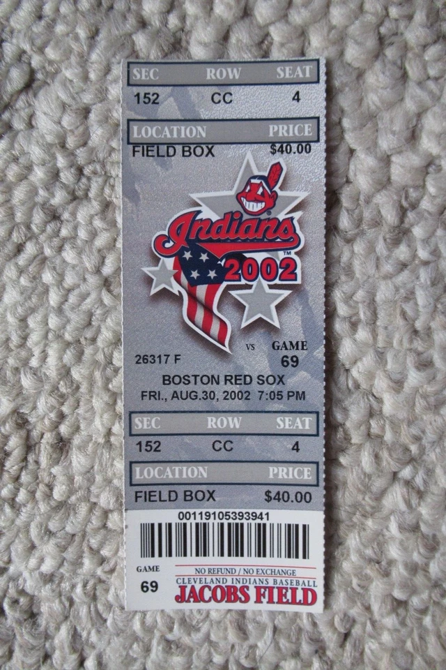 INDIOS VS RED SOX 30/08/2002 BOLETO COMPLETO ~ DAUBACH/NIXON/MERLONI/GARCIA HRs Foto 1 de 1