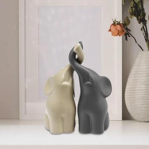 2x Couple Elephant Sculptures Animal Statues for Fireplace Bedroom Entrance - Picture 1 of 5