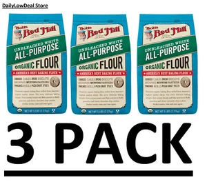 3 PACK - Bob's Red Mill Organic Unbleached White All-Purpose Flour 5 lbs (80 oz) - Picture 1 of 6