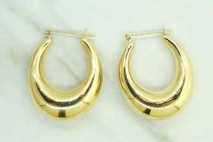 Estate Sale Vintage 14k Yellow Gold Gemstone Hoop Earrings US Made 1.47 Height - Picture 1 of 5