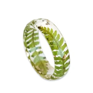 Forest Fern Ring, Real Pressed Green Leaves, Nature Inspired Gift, Resin Ring - Picture 1 of 7
