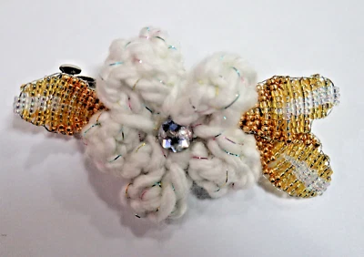 CLIP DE PELO FRANCÉS CON CUENTAS/TEJIDO A MANO ÚNICO CLIP DE 3,5" CON PEDRERÍA BLANCO Foto 1 de 2