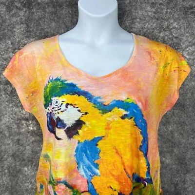 Camisa Leoma Lovegrove Mujer Grande Pintura Amarilla Salpicaduras Loro Artístico Medios Mixtos Foto 1 de 4