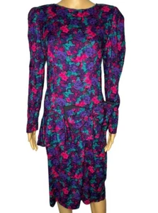 Vintage 80s Jessica Howard By Mitchell Rodbell Floral Mod Dress Bow USA Made - Picture 1 of 16