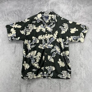 Vintage Cherokee Hawaiian Shirt Mens Large Green Floral Button Up Tropical Beach - Picture 1 of 13