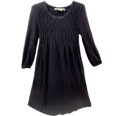 Vestido Suéter Max Studio Negro Tejido Nudo Smocking Manga Larga Elastizado Foto 1 de 4