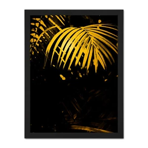 Gold Effect Yellow Black Tropical Plant Palm Leaves Framed Wall Art Print 18X24 - Bild 1 von 25