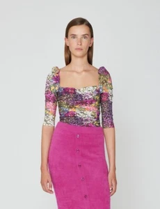ROTATE BY BIRGER CHRISTENSEN Freja Very Berry Floral Ruched Top, Size 6 - Picture 1 of 13