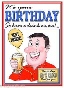 DRINKERS HAVE A DRINK ON ME! WITZ TEEBEUTEL MÄNNLICH GEBURTSTAGSKARTE VERSANDKOSTENFREI 1. KLASSE - Bild 1 von 2