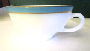 Vintage Pyrex Turquoise Blue Gold Band Tea Cup Single No Saucer 1950's - Picture 1 of 8
