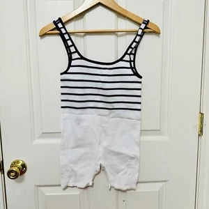 ZARA BLUE AND WHITE RIBBED SEAMLESS STRIPED JUMPSUIT ROMPER - Picture 1 of 3