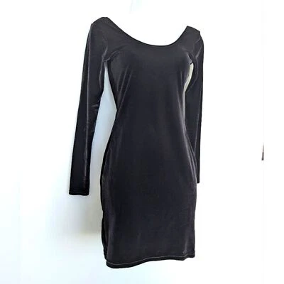Vestido Y2K American Apparel Terciopelo Cuello Redondo Espalda Baja Mini Pequeño Negro Talla M EE. UU. Foto 1 de 4
