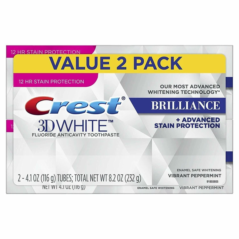 Crest 3D White Brilliance Vibrant Peppermint Toothpaste - 8.2 oz, Pack of 2