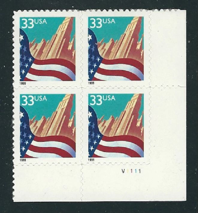 Scott #3278...33 Cent... Flag Over The City...Plate Block  - Image 1 of 1