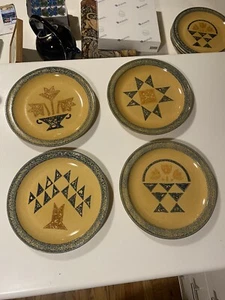 4 Pfaltzgraff 1980's Americana Sponge 10 1/4" Dinner Plates Quilt Blocks - Picture 1 of 12