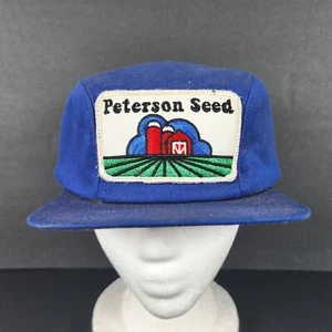 Peterson Seed Patch K-Products K-Brand Blue Earflaps 7 Fitted Hat Cap USA Made - Picture 1 of 9