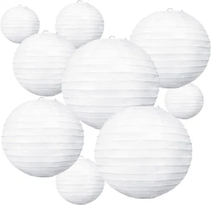 10Pcs White Paper Lanterns Decorative Chinese/Japanese Hanging round Paper La... - Picture 1 of 1