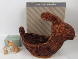 Vint Avon "Mother's Love" Rabbit & Baby Bunny Porcelain & Wicker Hare Basket NOS - Picture 1 of 13
