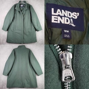 Lands End Peacoat Thick Wool Longline Womens Plus 18 W Lined Pockets Green - Picture 1 of 13
