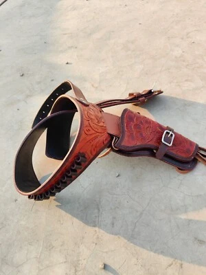 Gun Holster Belt Leather Revolver Pistol Tooled .22 .38/357 .44/45 Cal - Image 1 of 3