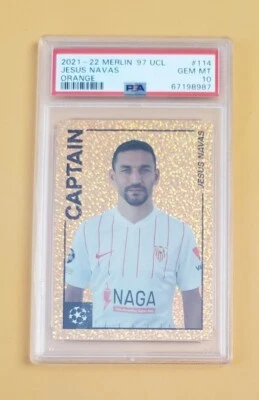 2021-22 Merlin '97 UCL Orange 1/5 Jesus Nava #114 PSA 10 GEM MT 1st Print POP 1 - Image 1 of 4