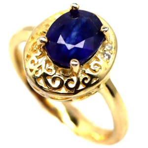 925 Plata de Ley 7x 9Mm. Zafiro Azul&Blanco Circonita Joyería Anillo Tamaño 7 - Imagen 1 de 4