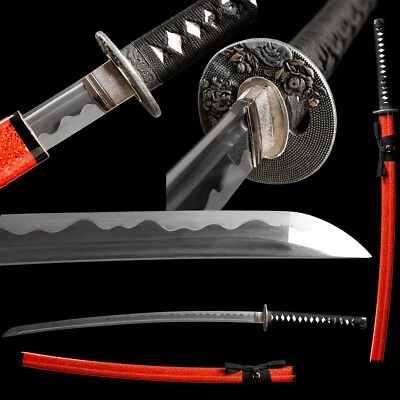 Espada funcional samurai japonesa hecha a mano de acero al carbono templado de arcilla Katana 1095 Foto 1 de 4