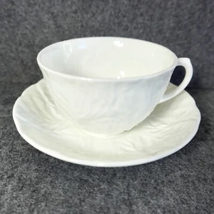 TAZA Y PLATILLO HOJA DE REPOLLO COUNTRYWARE MADERA DE CUÑA HUESO BLANCO China Inglaterra - Imagen 1 de 6